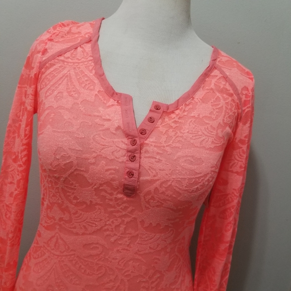 Intimately Free People Sheer Pink Lace Henley Top - Picture 3 of 8